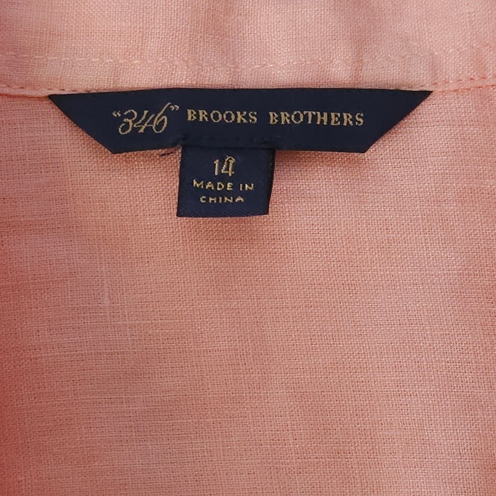 Brooks Brothers 346 Womens Linen Button Down Shirt Coral Peach Long Sleeve 14 - Picture 5 of 9